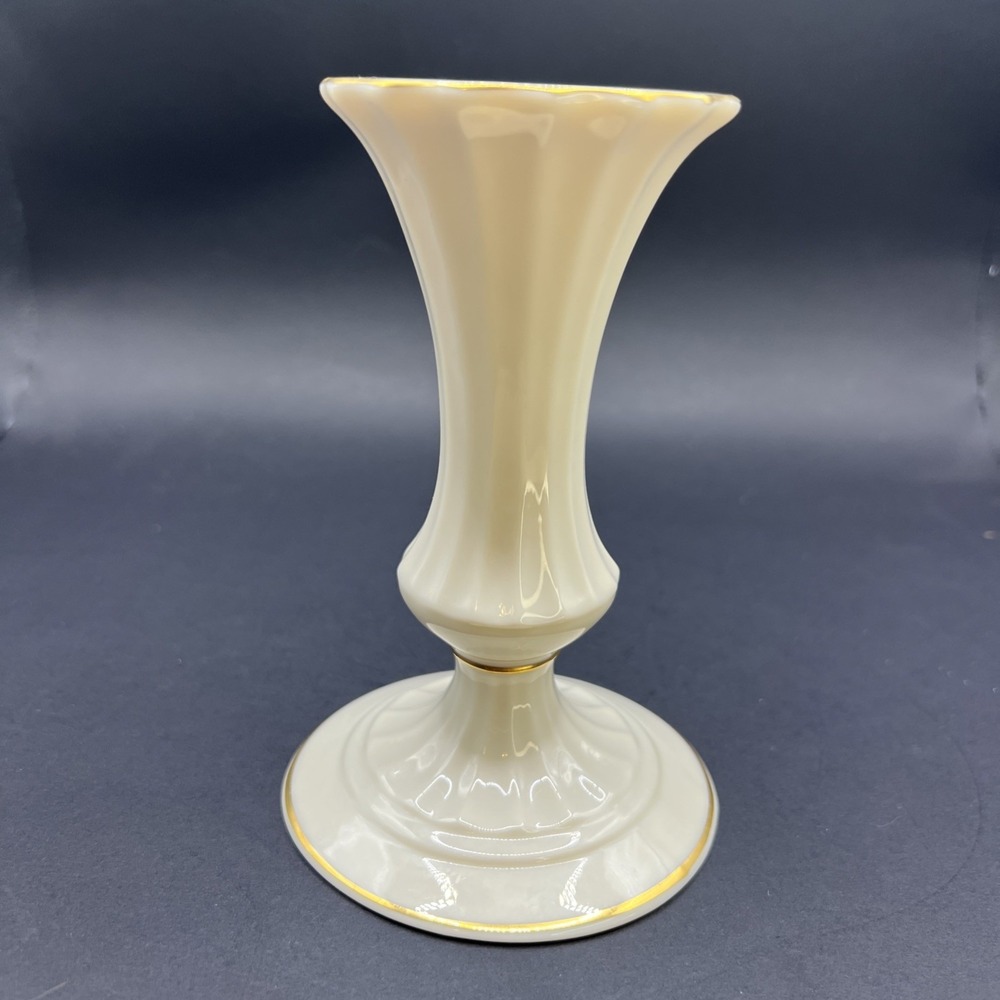 VTG Lenox Classic Collection Fluted Candlestick Bone China Cream Goldβ Trim USA
